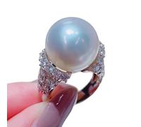 Biuhapiy Bague de cocktail tendance en argent 925 avec véritable perle d'eau douce CZ bague de mariage bague vintage imitation perle bague de fiançailles pour femme surdimensionnée 7