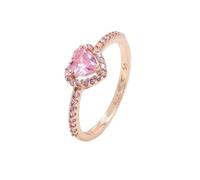 Biuhapiy Bague de fiançailles pour femme en argent sterling 925 avec oxyde de zirconium taillé en forme de cœur serti de diamants rose or rose pour femme Cadeau 10