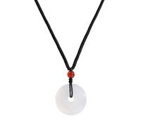 Biuhapiy Collier avec boucle de paix en calcédoine blanche pour couple - Anneau simple - Chaîne de clavicule chinoise - Corde noire - Pour homme et femme - Corde réglable pour s'adapter à la plupart