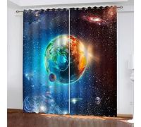 BIURKA Lot De 2 Rideau Occultant Enfant pour Fille Garcon 150X160cm - 3D Espace Planète Paysage Motif Rideau Occultant Thermiques Phonique, Rideau À Oeillet Décoration De Fenêtre Chambre Et Salon