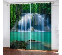 BIURKA Lot De 2 Rideaux Occultant Thermiques pour Salon Chambre - 3D Cascade De La Forêt Verte Motif Rideaux À Oeillet Chambre Enfant 280X260cm(Lxh) 2 Pièces Moderne Rideau Décoration De Fenêtre