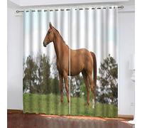 BIURKA Lot De 2 Rideau Occultant Enfant pour Fille Garcon 220X210cm - 3D Cheval Animal des Bois Motif Rideau Occultant Thermiques Phonique, Rideau À Oeillet Décoration De Fenêtre Chambre Et Salon