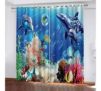 BIURKA Rideau Occultant Chambre Enfants Adulte Dauphin Animal Marin 3D Impression Rideaux À Oeillets L 150 X H 270 cm Thermique Isolant Anti Froid Polyester Rideaux pour Salon Cuisine Décoration