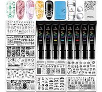 Biutee 10 pcs Nail Art Stamping 1 Tampon double 1 Paquet de Cartes Set de Stamping Nail Art Tampon Kit d'estampage d'ongles avec 8 couleurs de vernis ongle stamping gels