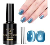 Biutee Vernis semi permanent magnétique Cat Eye bleu marine | Gel UV LED 15 ml transparent pailleté, effet œil de chat, couleur élégante, séchage sous lampe UV LED, usage maison ou salon.