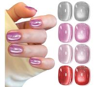 Biutee Vernis Semi Permanent Magnétique - Rose Rouge Paillettes Gelée Transparent Cat Magnétisme Eye Vernis à Ongles - Nail Art Vernis Gel Blanc Gelée de Cristal Soak Off U V LED Manucure 4PCS