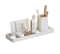 Biutimarden Étagère de Salle de Bain Rectangulaire Pas de Perçage Mural Verre trempé Chariot de Douche Aluminium Antirouille Organisateur de stockage(30 cm, blanc)