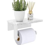 Biutimarden Porte-papier toilette sans perçage - En acier inoxydable - Avec étagère en marbre blanc - Autocollant ou à vis - Montage mural - Pour cuisine et salle de bain - Blanc