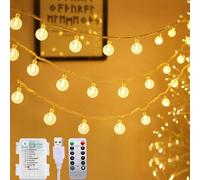 Biuyo Guirlande lumineuse à 100 LED en forme de globe, 15 m avec télécommande, alimentation USB ou piles, 8 modes pour intérieur et extérieur, pour Noël, fête, chambre, balcon, tonnelle, jardin,