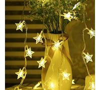BIUYO Guirlande lumineuse étoilée alimentée par piles, 5 m, 50 LED, éclairage décoratif pour Noël, mariage, anniversaire, utilisation en intérieur et en extérieur (blanc chaud)