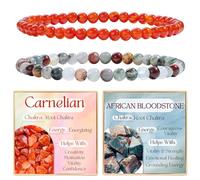 Bivei 2-Pièces 4 mm bracelet pierre naturelle femme - Cornaline, Hématite Africaine - bracelet perles extensible fait main lithothérapie yoga méditation protection
