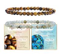 Bivei 2-Pièces 4 mm bracelet pierre naturelle femme - Œil de Tigre, Labradorite - bracelet perles extensible fait main lithothérapie yoga méditation protection