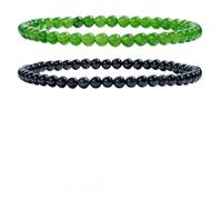 Bivei 2-Pièces 4 mm bracelet pierre naturelle femme - Jade Vert, Tourmaline Noire - bracelet perles extensible fait main lithothérapie yoga méditation protection