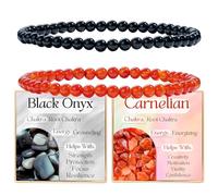 Bivei 2-Pièces 4 mm bracelet pierre naturelle femme - Onyx Noir, Cornaline - bracelet perles extensible fait main lithothérapie yoga méditation protection