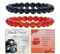 Bivei 2-Pièces 4 mm bracelet pierre naturelle femme - Onyx Noir, Cornaline - bracelet perles extensible fait main lithothérapie yoga méditation protection
