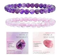 Bivei 2-Pièces 6 mm bracelet pierre naturelle femme - Améthyste, Quartz Rose - bracelet perles extensible fait main lithothérapie yoga méditation protection