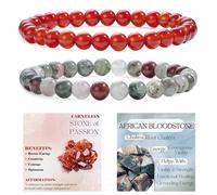 Bivei 2-Pièces 6 mm bracelet pierre naturelle femme - Cornaline, Hématite Africaine - bracelet perles extensible fait main lithothérapie yoga méditation protection