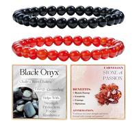 Bivei 2-Pièces 6 mm bracelet pierre naturelle femme - Onyx Noir, Cornaline - bracelet perles extensible fait main lithothérapie yoga méditation protection