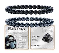 Bivei 2-Pièces 6 mm bracelet pierre naturelle femme - Onyx Noir, Obsidienne Noire - bracelet perles extensible fait main lithothérapie yoga méditation protection