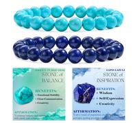 Bivei 2-Pièces 6 mm bracelet pierre naturelle femme - Turquoise Verte, Lapis Lazuli - bracelet perles extensible fait main lithothérapie yoga méditation protection