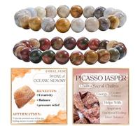 Bivei 2-Pièces 8 mm bracelet pierre naturelle femme - Jade Corail, Jaspe Picasso - bracelet perles extensible fait main lithothérapie yoga méditation protection