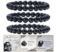 Bivei 3-Pièces 4 mm bracelet pierre naturelle femme - Onyx Noir, Obsidienne Noire, Tourmaline Noire - bracelet perles extensible fait main lithothérapie yoga méditation protection
