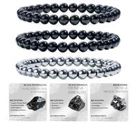 Bivei 3-Pièces 4 mm bracelet pierre naturelle femme - Tourmaline Noire, Obsidienne Noire, Hématite - bracelet perles extensible fait main lithothérapie yoga méditation protection