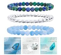 Bivei 3-Pièces 6 mm bracelet pierre naturelle femme - Chrysocolle, Quartz Clair, Aigue-Marine - bracelet perles extensible fait main lithothérapie yoga méditation protection