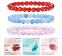 Bivei 3-Pièces 6 mm bracelet pierre naturelle femme - Cornaline, Aigue-Marine, Quartz Rose - bracelet perles extensible fait main lithothérapie yoga méditation protection