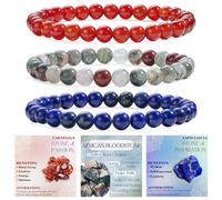 Bivei 3-Pièces 6 mm bracelet pierre naturelle femme - Cornaline, Hématite Africaine, Lapis Lazuli - bracelet perles extensible fait main lithothérapie yoga méditation protection