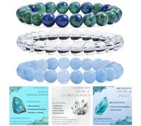 Bivei 3-Pièces 8 mm bracelet pierre naturelle femme - Chrysocolle, Quartz Clair, Aigue-Marine - bracelet perles extensible fait main lithothérapie yoga méditation protection