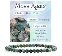 Bivei Agate mousse - Mise à la terre Bracelet en Cristal pour Femmes 4mm Perles Pierre Semi-précieuse Naturelle Élastique Extensible Bijou Cadeau Yoga