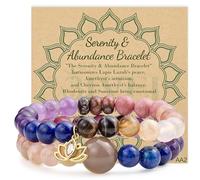 Bivei Bracelets de Cristal Bracelet extensible pour femmes en pierres semi-précieuses de 8 mm avec breloque Lotus (17cm Bracelet Sérénité et Abondance)