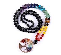 Bivei Collier Mala avec 108 perles d'arbre de vie 7 chakras - Véritable pierre de guérison, yoga, méditation - 6 mm