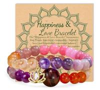 Bivei Natural Gemstone Bracelets Bracelet étiré en cristal et pierre Chakra rose violet 8mm Semi Precious Bead Lotus Charm Bijoux Bracelets pour femmes (Rose)