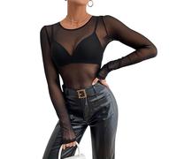 BIVOFU Femme Hauts Transparents T-Shirt à Manches Longues Top en Maille Sexy - T-Shirt à Manches Longues Noir en Maille Clubwear Élégant pour Soirées Club, Fêtes et Événements Spéciaux