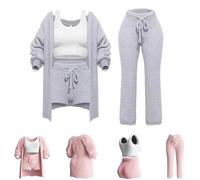 Bivoo - Ensemble Douillet 4 Pièces, Pyjama Chaud et Sexy en Laine Polaire pour Femmes, Gris, X-Large