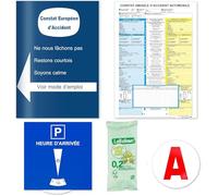 Bivora Kit Jeune conducteur Voiture Pack Complet Ethylotest Jeune conducteur + Disque Bleu de stationnement + Constat Amiable Accident + A magnetique [ Kit securite Voiture ]