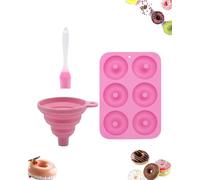 BIVYAX 1 Moule Donuts Silicone, Anti-Adhésif Flexibles pour Donuts Muffins Gâteaux Bagels, pour Four Micro-Ondes Lave-Vaisselle, avec pinceau à assaisonnement rose et entonnoir rond
