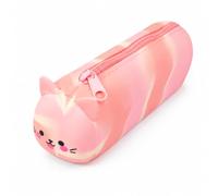 BIVYAX 1 Unité Trousse Chat Kawaii en Silicone Rose, spacieuse pour école, Trousse crayon multifonction en silicone souple, capacité pour fournitures scolaires, scolaire légère et resistante
