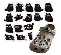BIVYAX 16 breloques chat noir pour sabots, charmes animaux mignons pour décorer chaussures, accessoires DIY artisanat pour adultes enfants famille