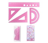 BIVYAX 4 Règles de Géométrie en Métal Rose, avec équerre, rapporteur et règle plate, pour les maths, le dessin technique et l'architecture, incluant 1 étui de rangement et 1 sticker lapin