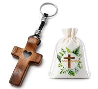 BIVYAX Croix à Main en Bois avec Mousqueton et Sac de Rangement, Croix de Jésus Cœur pour Prière et Réconfort, Cadeau Spirituel pour Communion Baptême et Confirmation, Objet de Foi pour le Quotidien