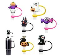 BIVYAX Lot de 6 Embouts de Paille Halloween Réutilisables, Motifs Amusants, Sans BPA, Compatibles Pailles 10mm et Tasses 30 40 oz, Accessoire de Fête pour Protéger les Boissons, Idéal Cadeau