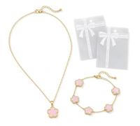 BIVYAX Set 2-en-1 Bijou Porte-Bonheur, Bracelet et Collier Trèfle en Rose, Dans un Sac Cadeau Élégant, pour le Quotidien, Mariage, Fiançailles ou Cadeau Fête des Mères, pour les Vacances à la Plage