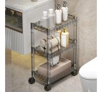 BIWKONI Chariot en Acrylique Salle De Bain Étagère Mobile Chariot De Rangement De Cuisine Utilitaire Collations Roulantes Légumes Panier D'Organisation De Fruits,Noir,3 Tier