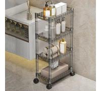 BIWKONI Chariot en Acrylique Salle De Bain Étagère Mobile Chariot De Rangement De Cuisine Utilitaire Collations Roulantes Légumes Panier D'Organisation De Fruits,Noir,4 Tier