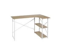 AltoBuy BIWO - Bureau d'angle Blanc et Naturel avec 2 Tablettes