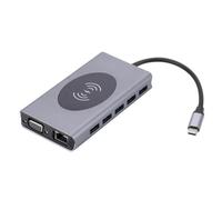 Biwwubik Adaptateur de station d'accueil de type C 13 en 1, chargeur sans de 15 W, concentrateur USB 3.0, extension PD100W, carte réseau Gigabit RJ45