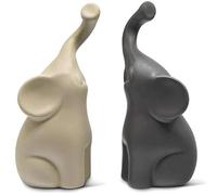Biwwubik Couple d'éléphants en beige et gris - Sculpture en céramique - Figurine en ensemble - Figurine décorative - Ornement